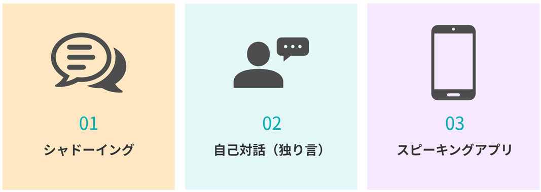 01
シャドーイング 02自己対話(独り言) 03スピーキングアプリ