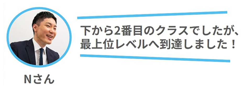 Nさん 下から2番目のクラスでしたが、最上位レベルへ到達しました！