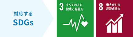 対応するSDGs：3 すべての人に健康と福祉を,8 働きがいも経済成長も
